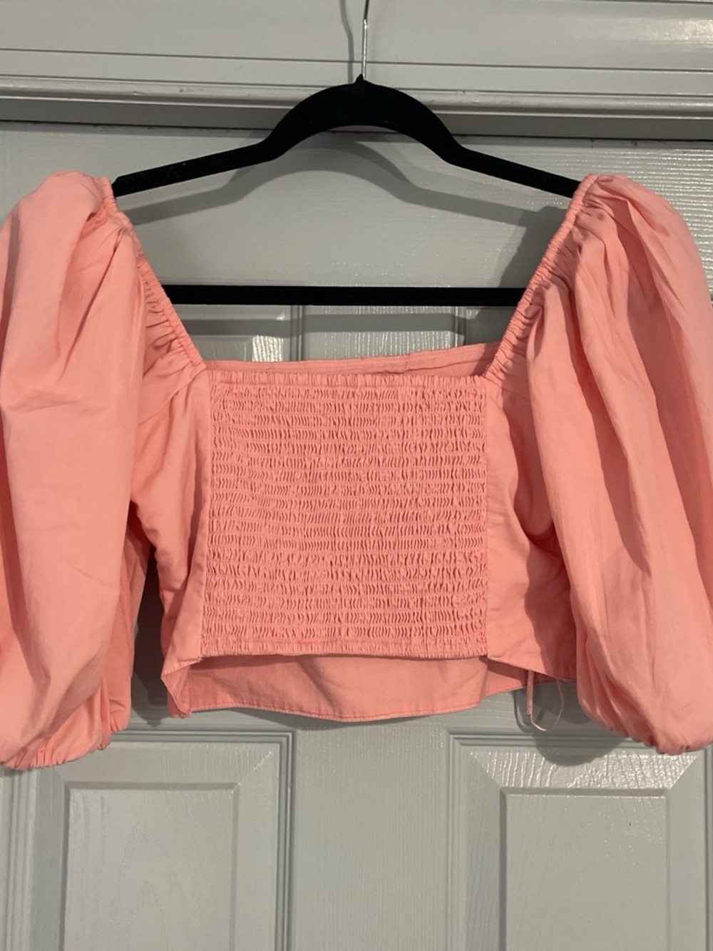 Abercrombie & Fitch Peach Pink Puff Sleeve Square Neck Crop Top - Picture 2 of 2